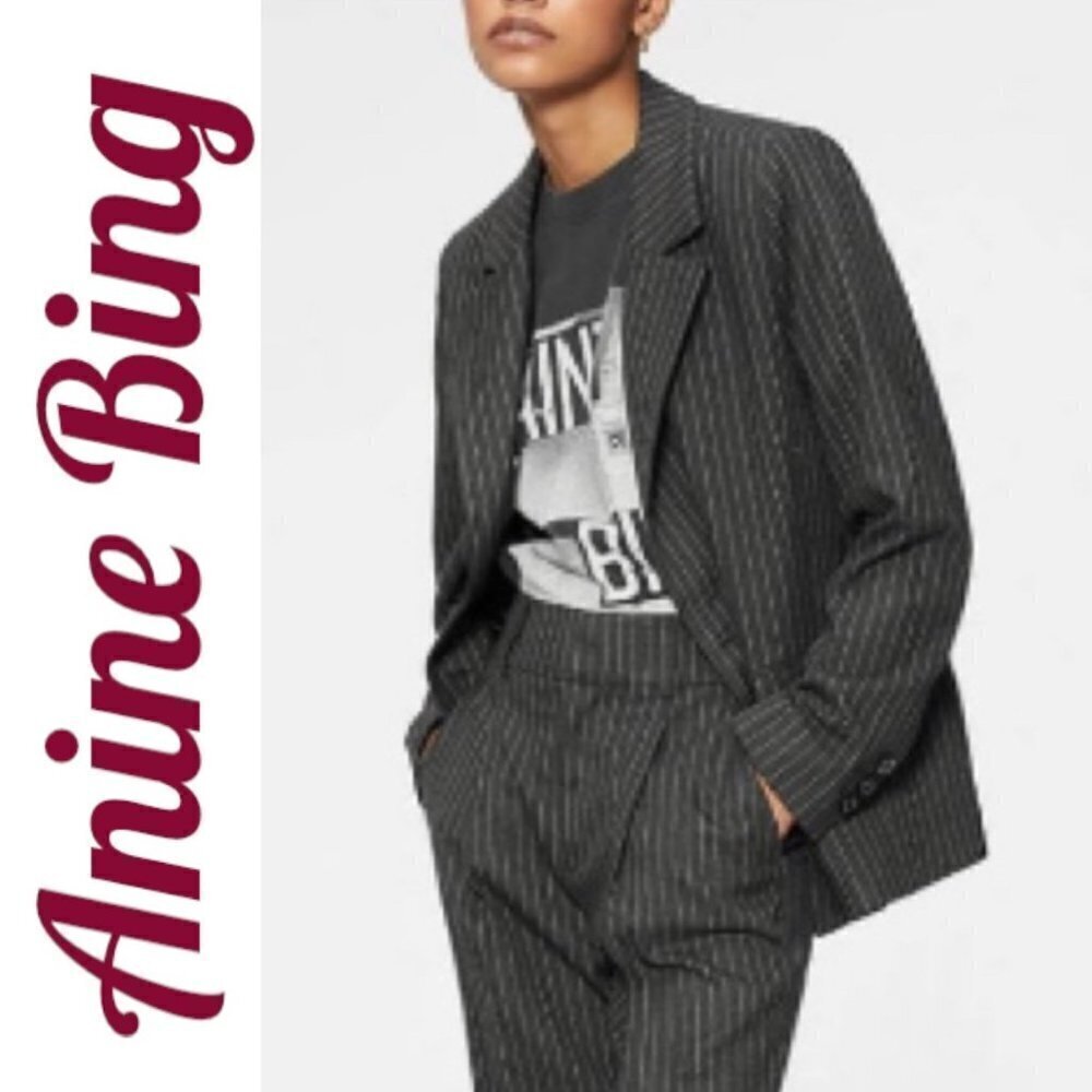 Anine Bing Becky Gray Pinstriped Blazer Double Breasted Menswear, Size 6